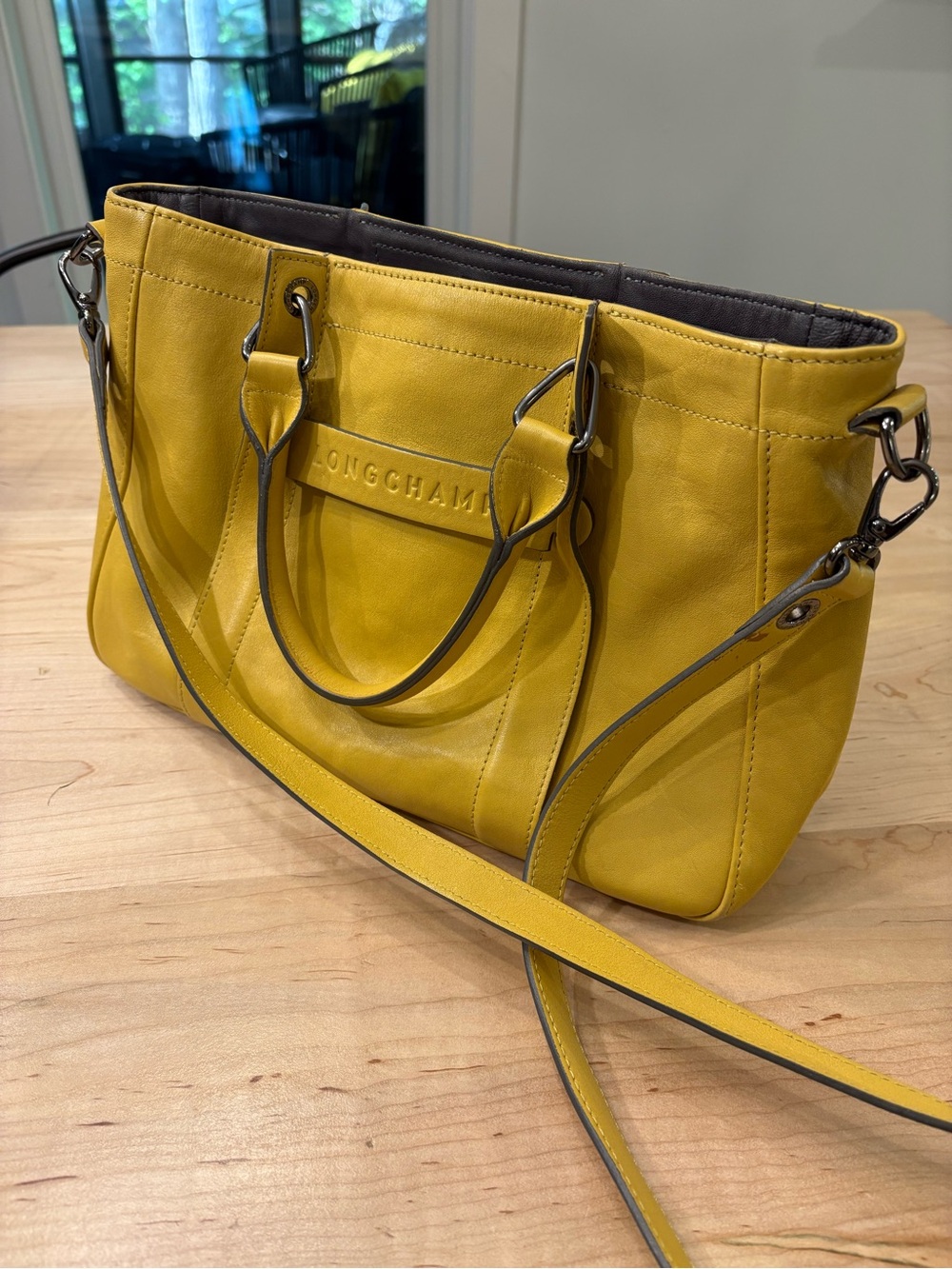 Longchamp Yellow Leather Crossbody Tote